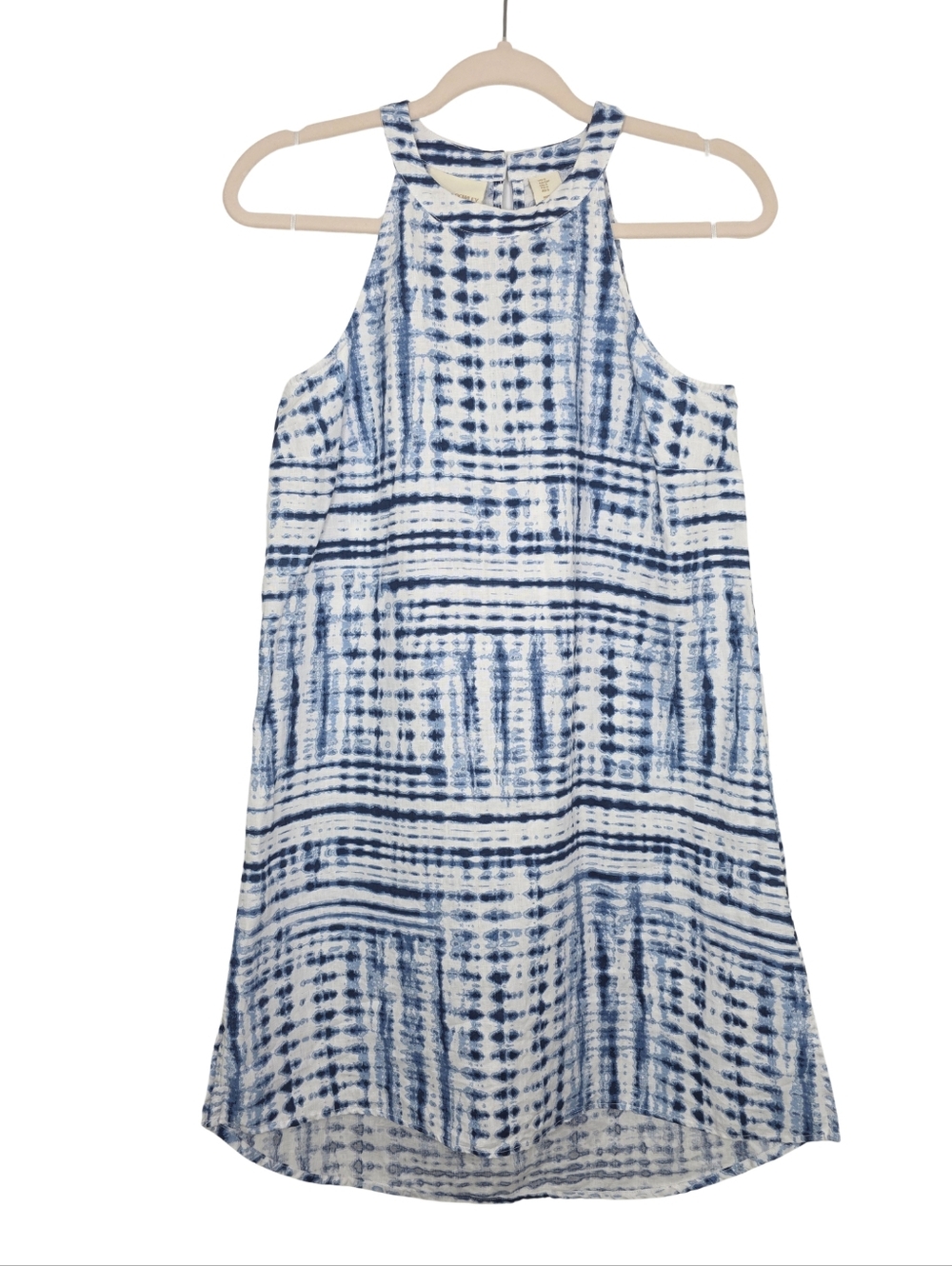 Cynthia Rowley Linen Tie Dye Halter Shift Dress Size S Blue White Shibori Style
